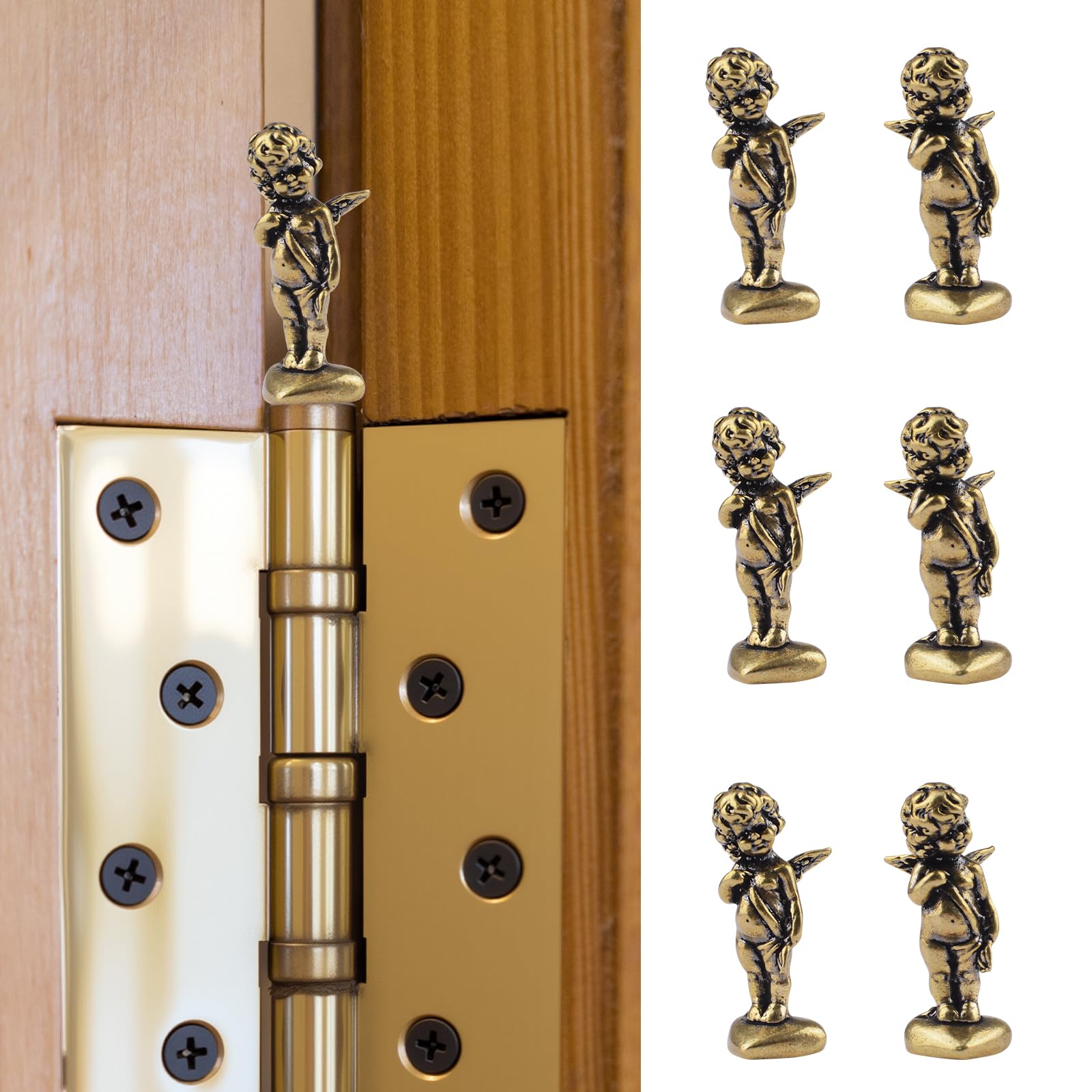 UFURMATE 6Pcs Hinge Head Home Decoration Magnetic Vintage Mini Cupid Decorative Topper for Hinges Creative Brass Angel Hinge Heads Magnets Ornaments (Bronzed)