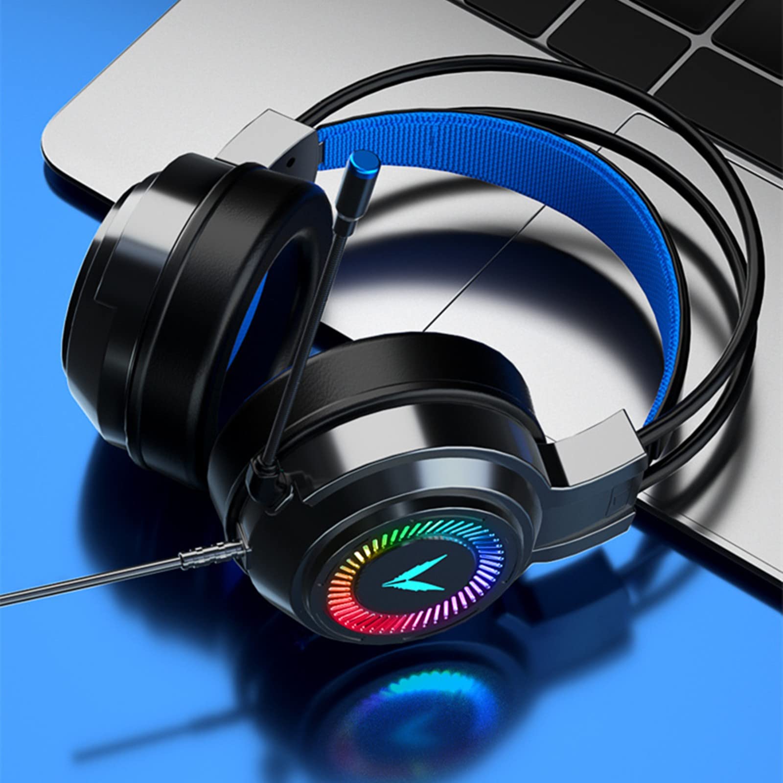 Cuffie da gioco con microfono surround 7.1 con cancellazione del rumore e padiglioni auricolari - Cuffie per computer cablate USB con luci LED colorate - perfette per musica da gioco /268 (colore