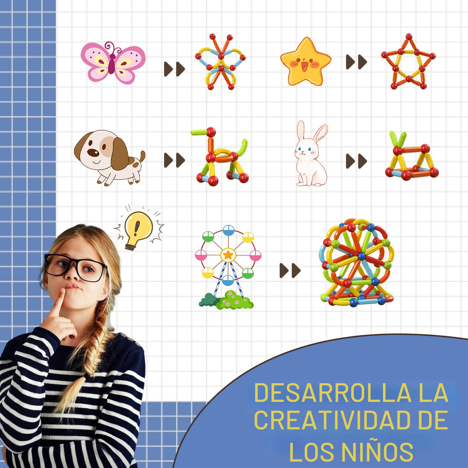 AURIVEE Bloques Magnéticos 40 Piezas Con Caja De Hierro – Mini Juguete STEM Portátil Para Viajes – Regalo Educativo Para Niños +3 Años