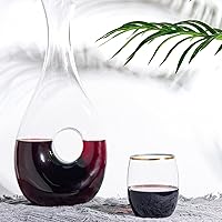 Vista 8 de FOCUSLINE 32 Pack 12 OZ Plastic Wine Glasses, Stemless Disposable Wine Cups, Gold Rim Unbreakable Wine Glasses, Reusable Shatterproof Recyclable and