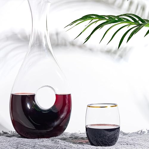 Miniatura 3 de FOCUSLINE Paquete de 32 copas de vino de plástico de 12 onzas  Copas de vino desechables sin tallo, de plástico con borde dorado, copas de vino