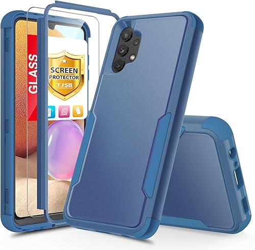 TJS Funda compatible con Samsung Galaxy A32 5G, con protector de pantalla de vidrio templado, resistente, resistente, a prueba de golpes, protección