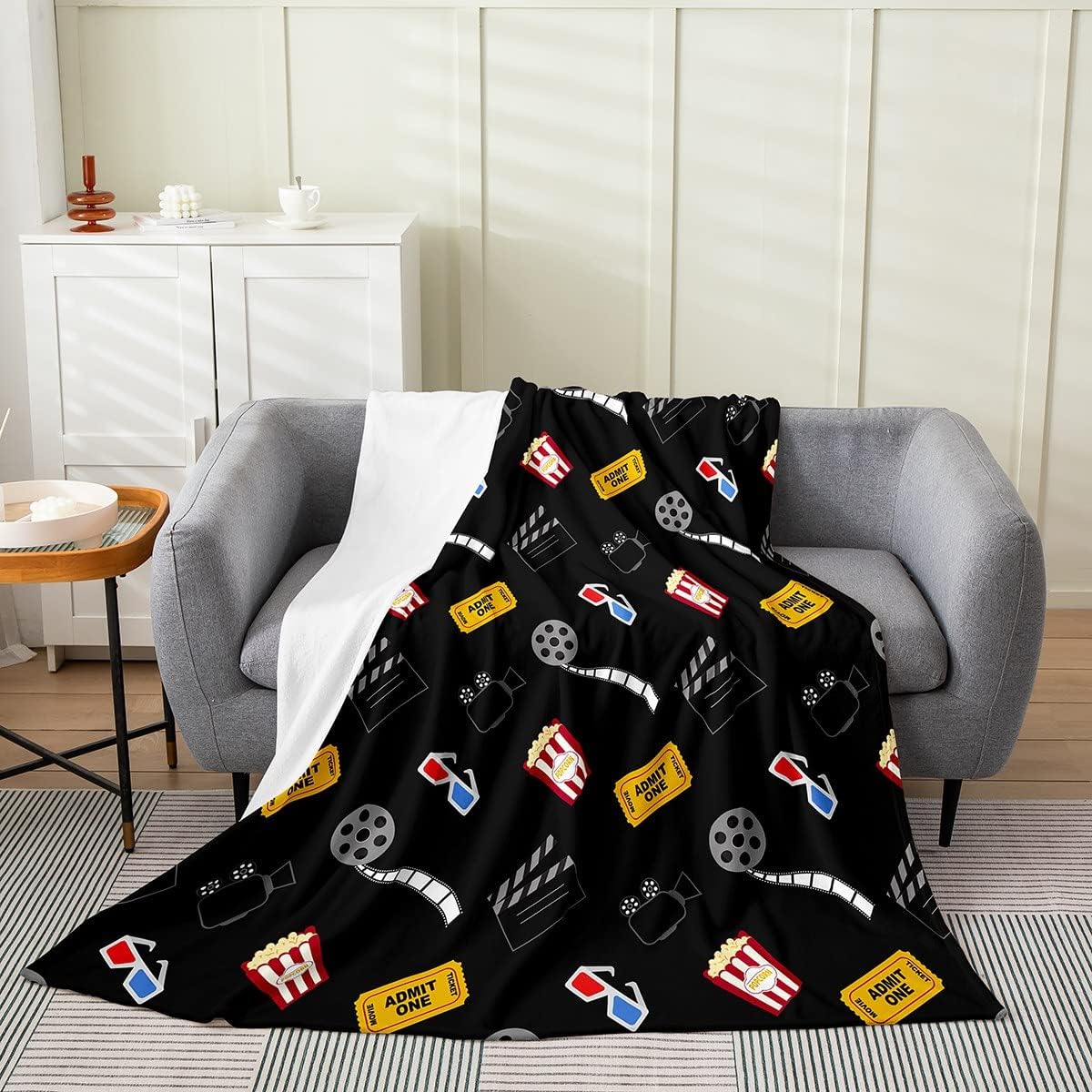 Movie Night Blanket Throw 50x60 Inch Popcorn 3D Glasses