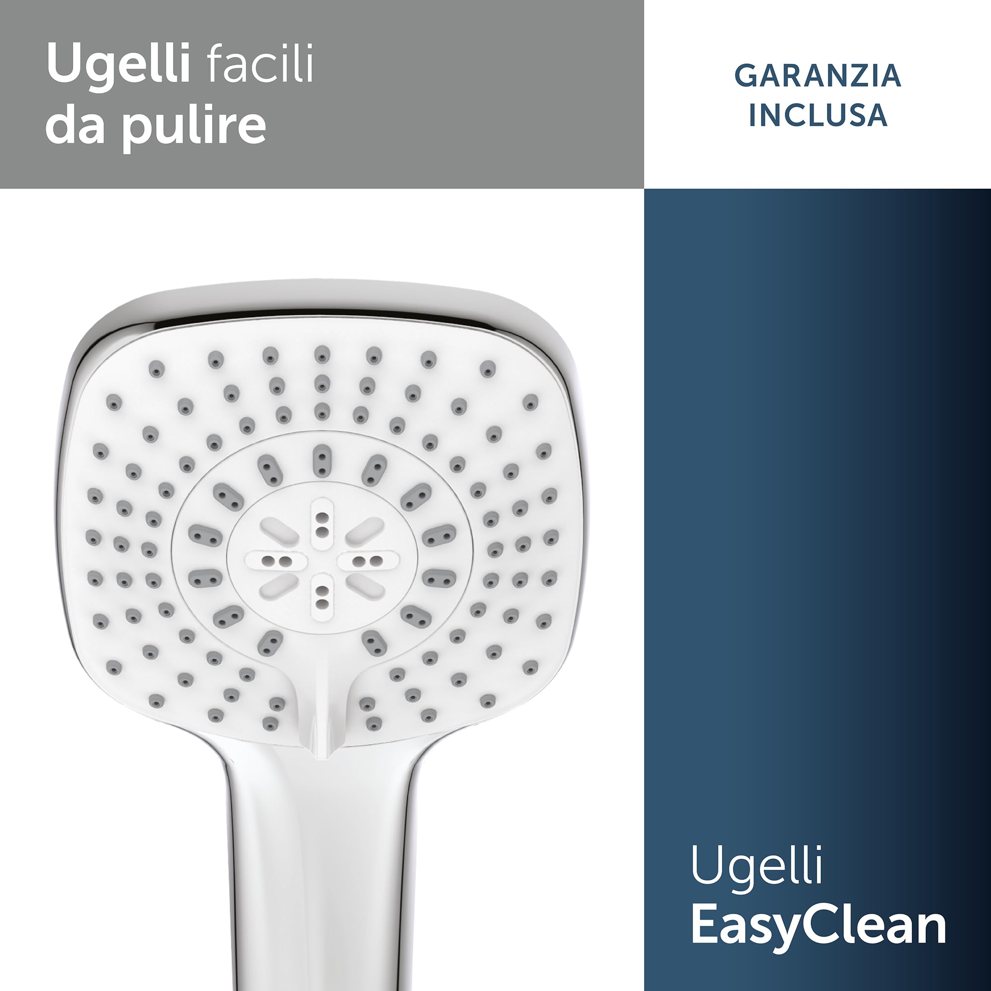 Ideal Standard – Doccia a mano Idealrain Cube, soffione doccia a risparmio idrico con 3 tipi di getto (pioggia, cascata e massaggio) tramite interruttore rotante, cromato