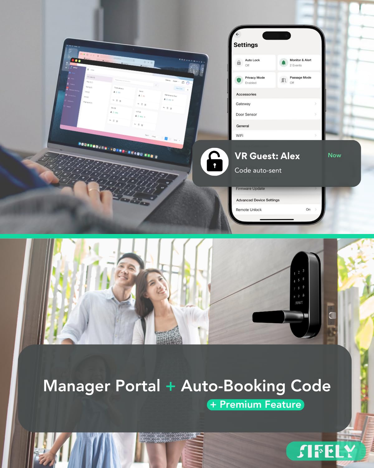 Keyless-Entry Keypad Elektronisches Türschloss: digitales intelligentes Schloss mit Code Passcode, elektrischer Türknauf/Griff, perfekt für Eingangstüren, Schlafzimmertüren (Schwarz, App-Steuerung,