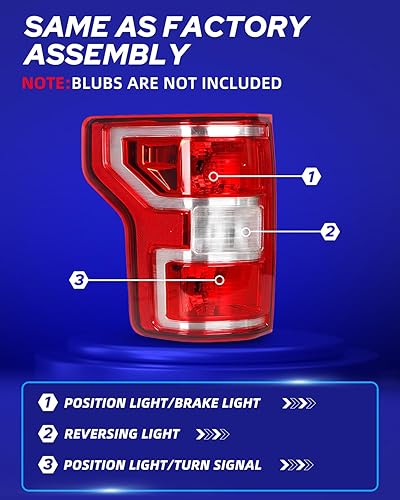 Miniatura 4 de AUTOONE F150 - Conjunto de luces traseras con bombillas halógenas de repuesto para Ford F-150 XL 2018, 2019, 2020, XLT, SSV, respondedor de policía,