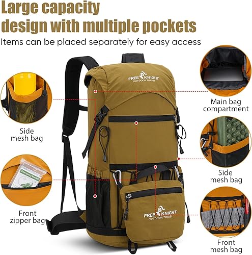 Miniatura 4 de Bseash Mochila de senderismo ligera de 30 L, bolsa de viaje impermeable para deportes al aire libre, mochila para ciclismo, escalada, esquí (caqui)