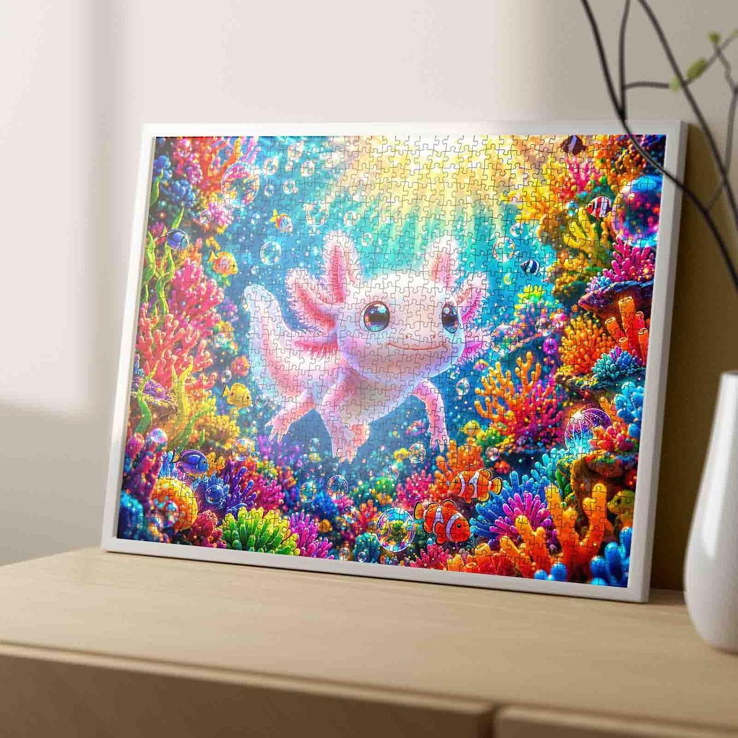 Cute Axolotl 1000 Piece Jigsaw Puzzles for Adults Mexican Axolotl Jigsaw Puzzle for Challenging Family Activity Game Fantasy Underwater World Artwork Puzzle for Home Decor Unique Gifts 19.7"x27.6" image 3