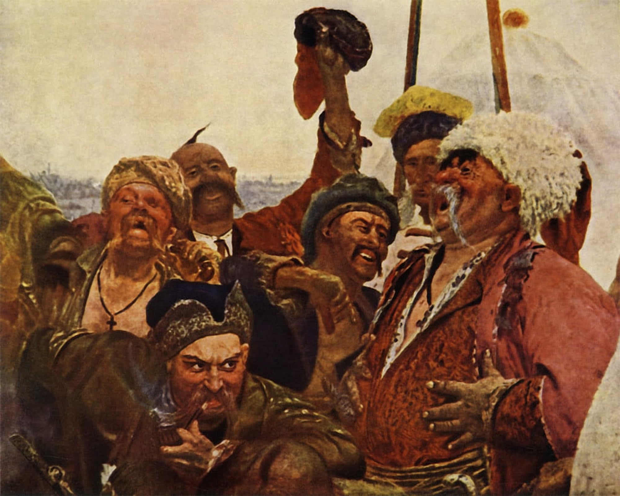 POSTERIIk Famous Modern Artwork Art Mural Detail of the Zaporozhets Writing a Letter to the Turkish Sultan by Ilya Efimovich Repin Oil Paintings Pictures for Home Decor 60x90cm