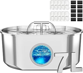 Cat Water Fountain Stainless Steel - 7L/236oz Cat Drinking Fountain | Dog Water Fountain Inside - Automatic Dog Watering Dispenser Bowl - Large Capacity for Multiple Pets (10 Filters)