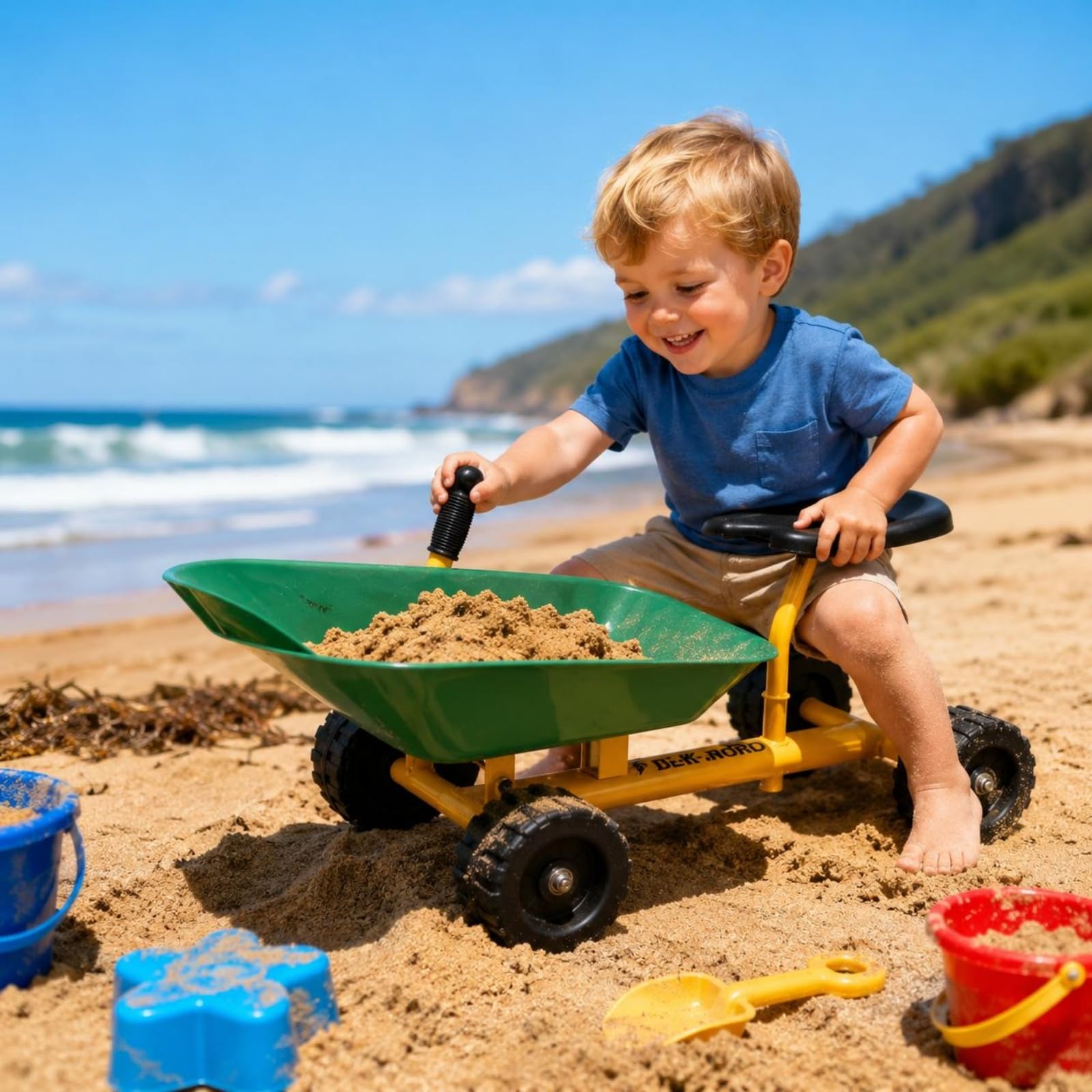 Kinder Baufahrzeug Sandkarren Sandwagen Schubkarre Spielauto mit Schiebegriff Und Rutschfesten Reifen aus Carbonstahl Und für Sandkasten Spielplatz Wiese, Grün