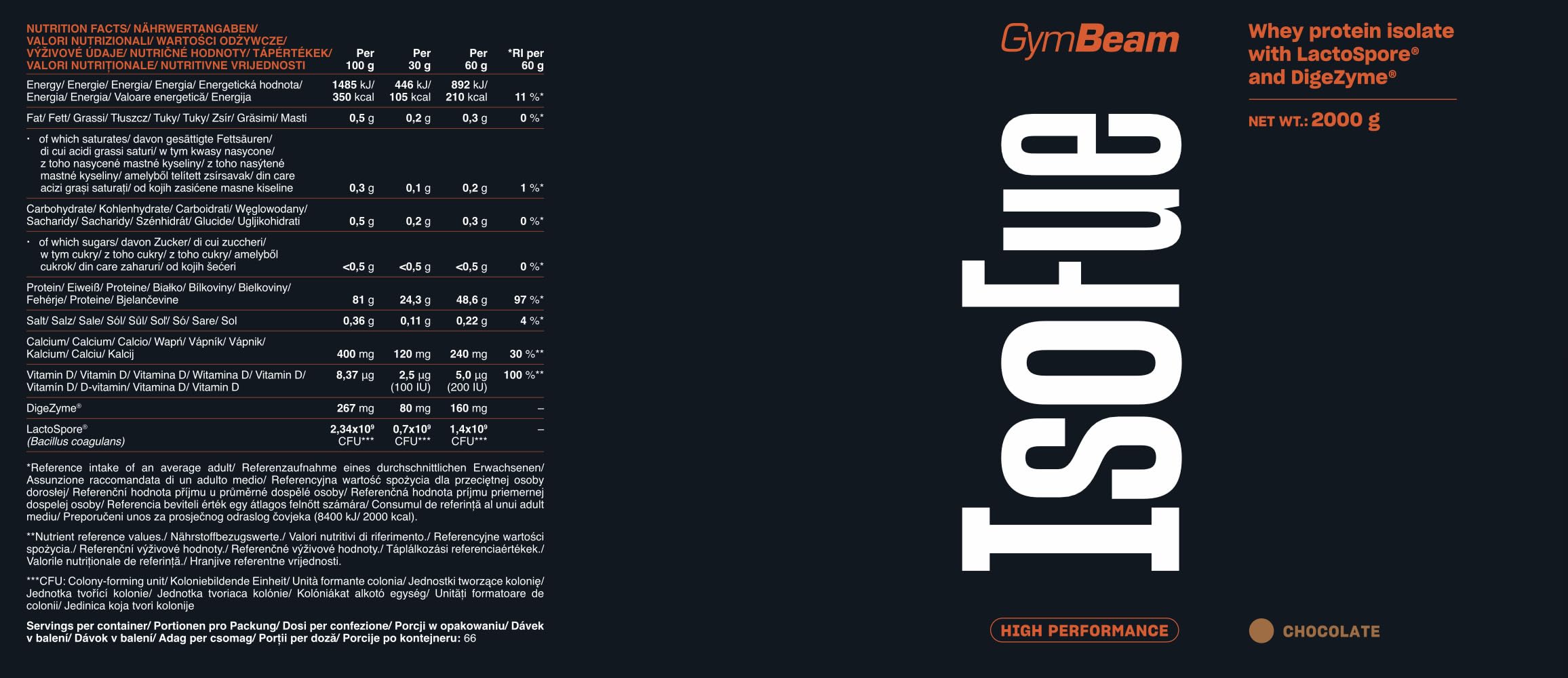 GymBeam IsoFue - Isolato di Siero di Latte Volactive® con Alto Contenuto Proteico, Assorbimento Rapido, Enzimi DigeZyme®, Calcio e Vitamina D – Qualità Premium Post-Workout (2000 g, Cioccolato)