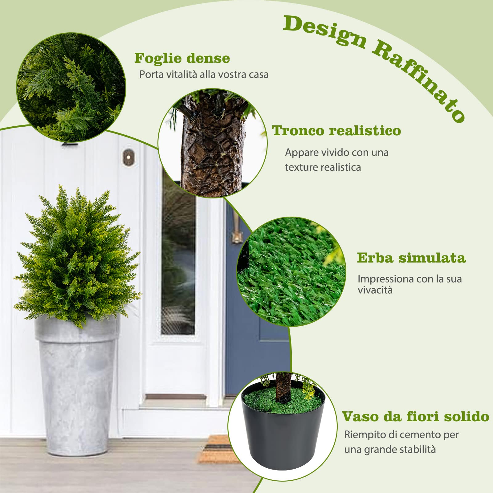 COSTWAY Pianta Finta 54 cm, Cedro Artificiale Resistente ai Raggi UV con Vaso Riempito di Cemento e Foglie Lussureggianti, Alberi Artificiali da Esterno e Interno