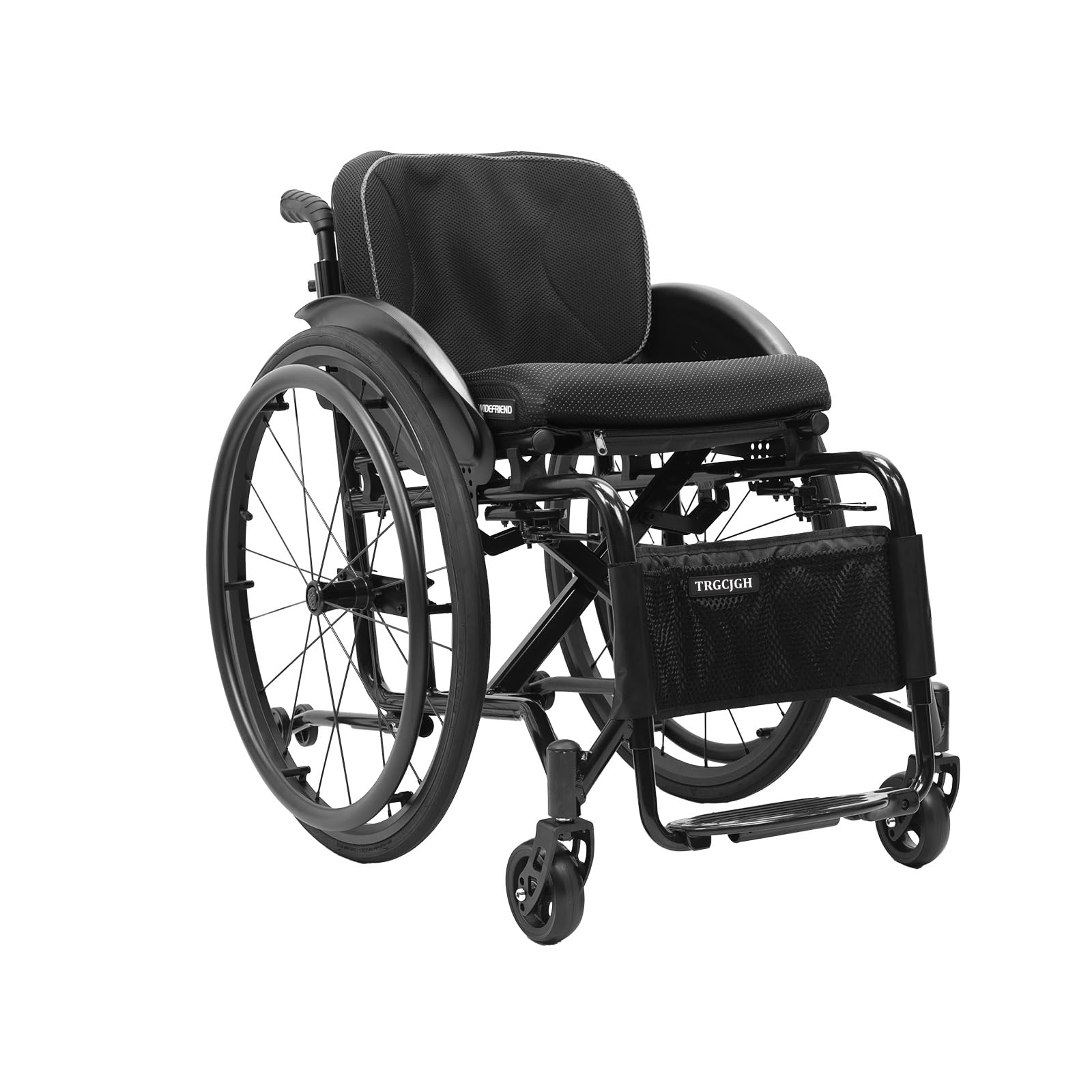 Sedia a rotelle pieghevole, di trasferimento, alluminio, ultraleggero, poggiapiedi pieghevoli, freno manuale, portatile(nero, 14.9in Seat Width)