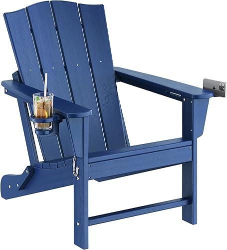 Yaheetech Silla Adirondack plegable para exteriores, silla Adirondack de plástico HDPE con soporte para tazateléfono móvil para terraza, patio,
