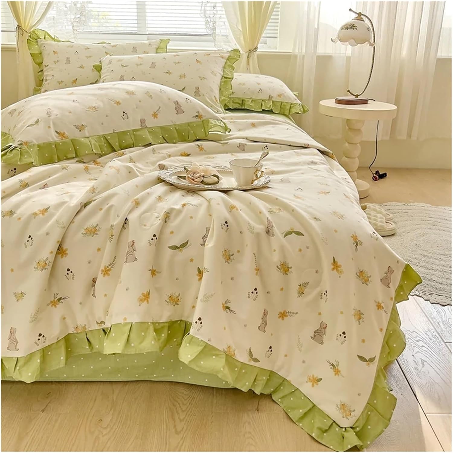 Cotton Korean Romantic Ruffles Floral Bedding Set Single Full Queen Duvet Cover Set Bed Sheet Or Fitted Sheet Pillowcases,Bed