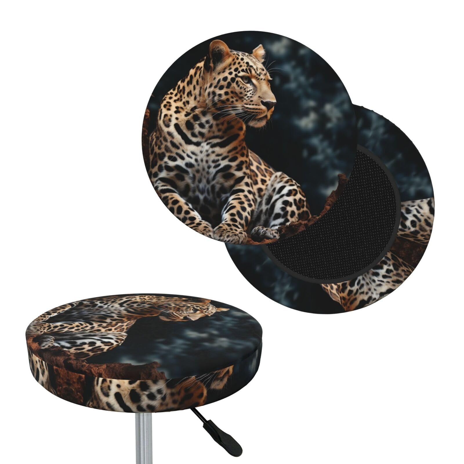 NONHAI A Leopard Sits Bar Stool Cover Round Elastic Stool Cushion Covers Dustproof Bar Chair Cover Washable Stool Cushion Slipcover Stretch Stool Seat Covers for 12-14 Inch Chair