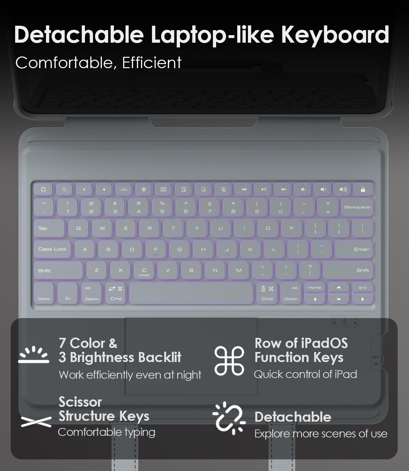 Nillkin Carry Go Keyboard Case for iPad Air 13 inch (M3/M2) with Handle, iPad Pro 12.9 (3rd/4th/5th/6th Gen) Rugged Case with Detachable Keyboard, Magic Trackpad, 7 Colors Backlit, Camera Cover, Gray