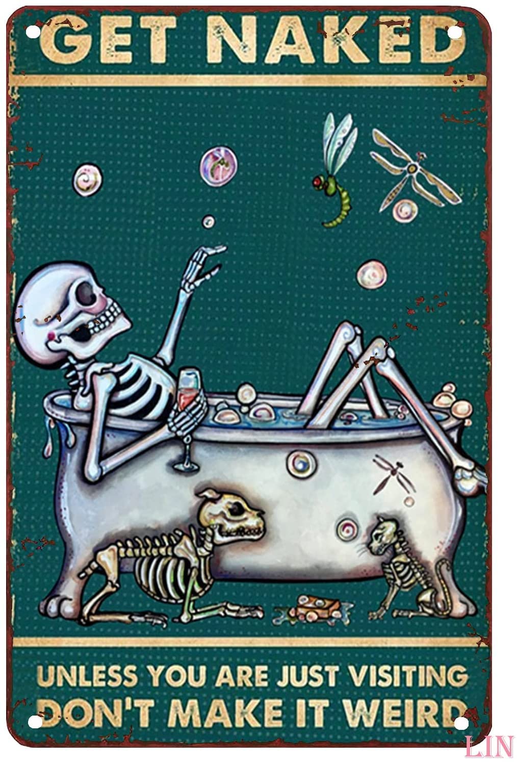 Funny Metal Signs for Men Halloween Skeleton Get Naked Unless You are Just Visiting Vintage Poster Funny Toilet Skeleton Skull Wall Vintage Retro Tin Sign Art Wall Funny Metal Signs Gift 8x12 Inches