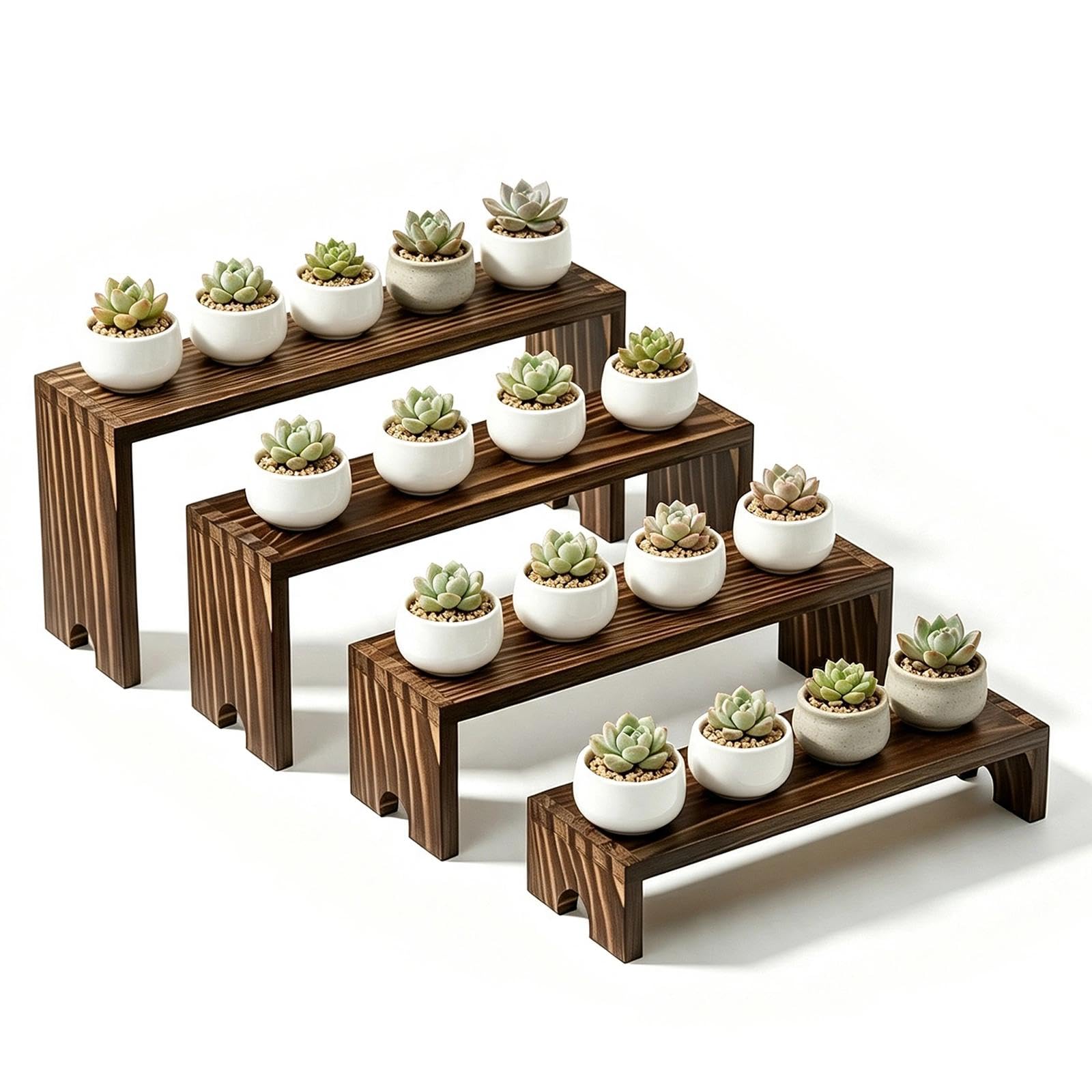 4-Piece Dark Brown Wooden Display Risers, Tiered Cupcake and Perfume Stand