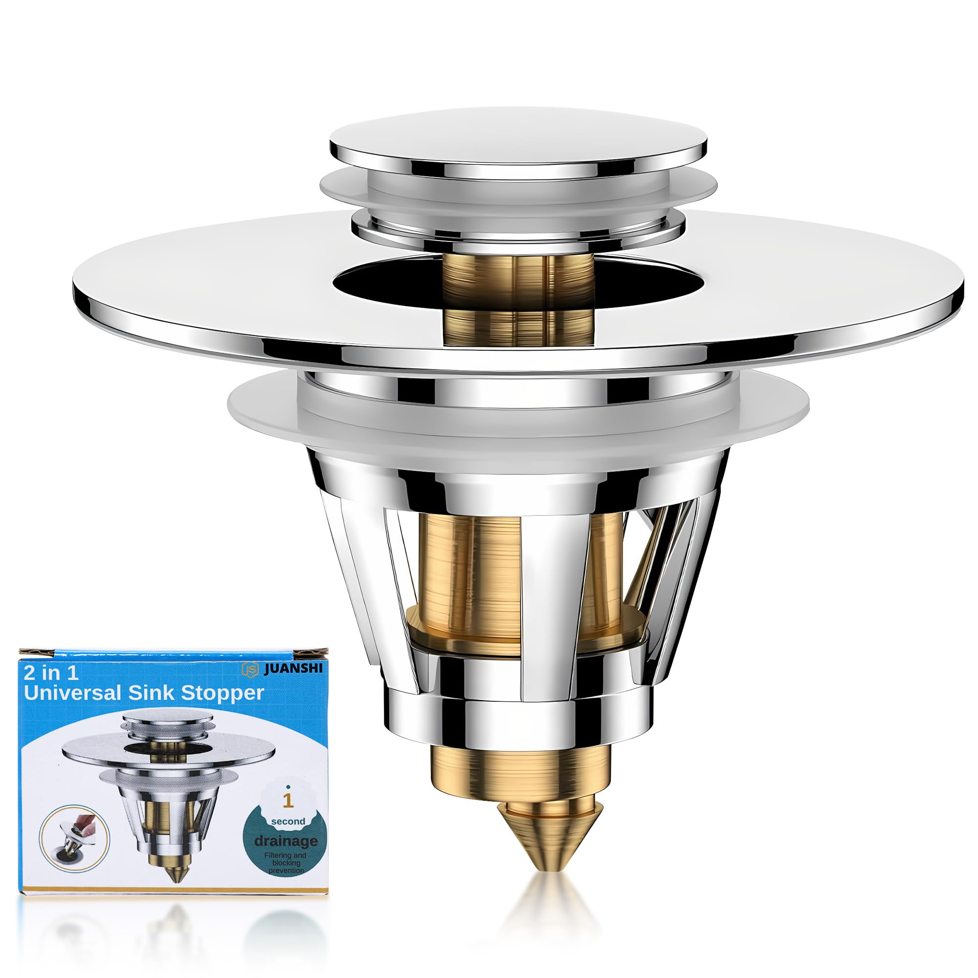 JUANSHI® Tappo universale 2 in 1 per lavandino da bagno, filtro di scarico per lavandino da 26 mm a 46 mm