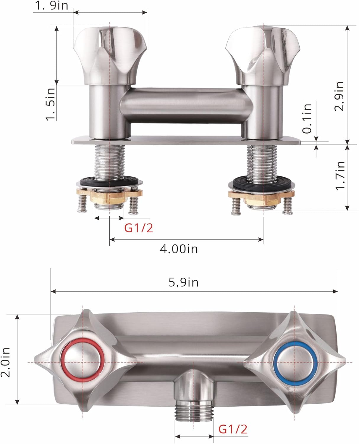 All Metal 4 Inch RV Shower Faucet for Camper, Brushed Nickel