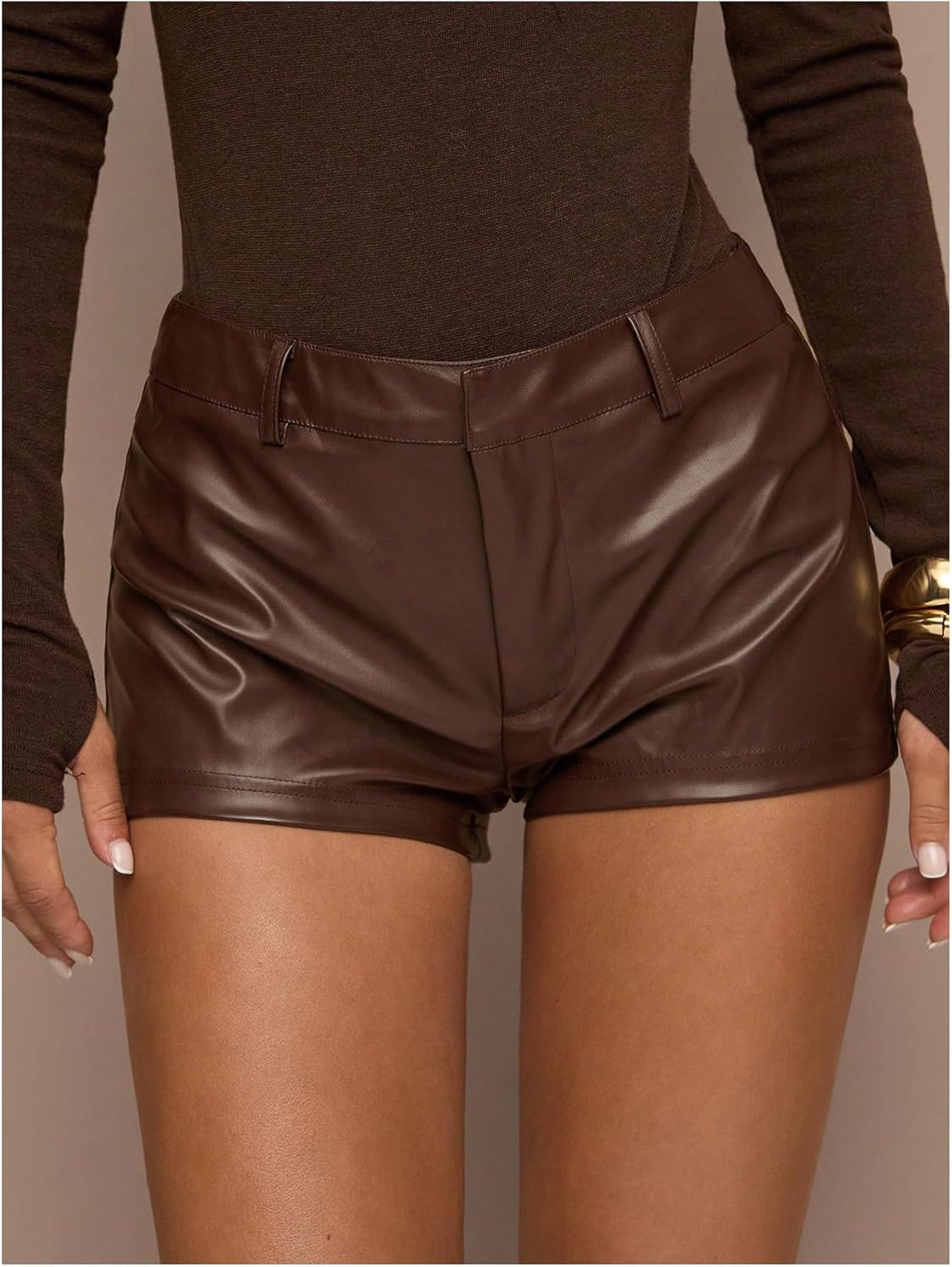 Women's Y2k Faux Leather Mini Shorts Low Rise Micro Shorts Going Out Party Rave Club Skinny Hot Pants - Image 2