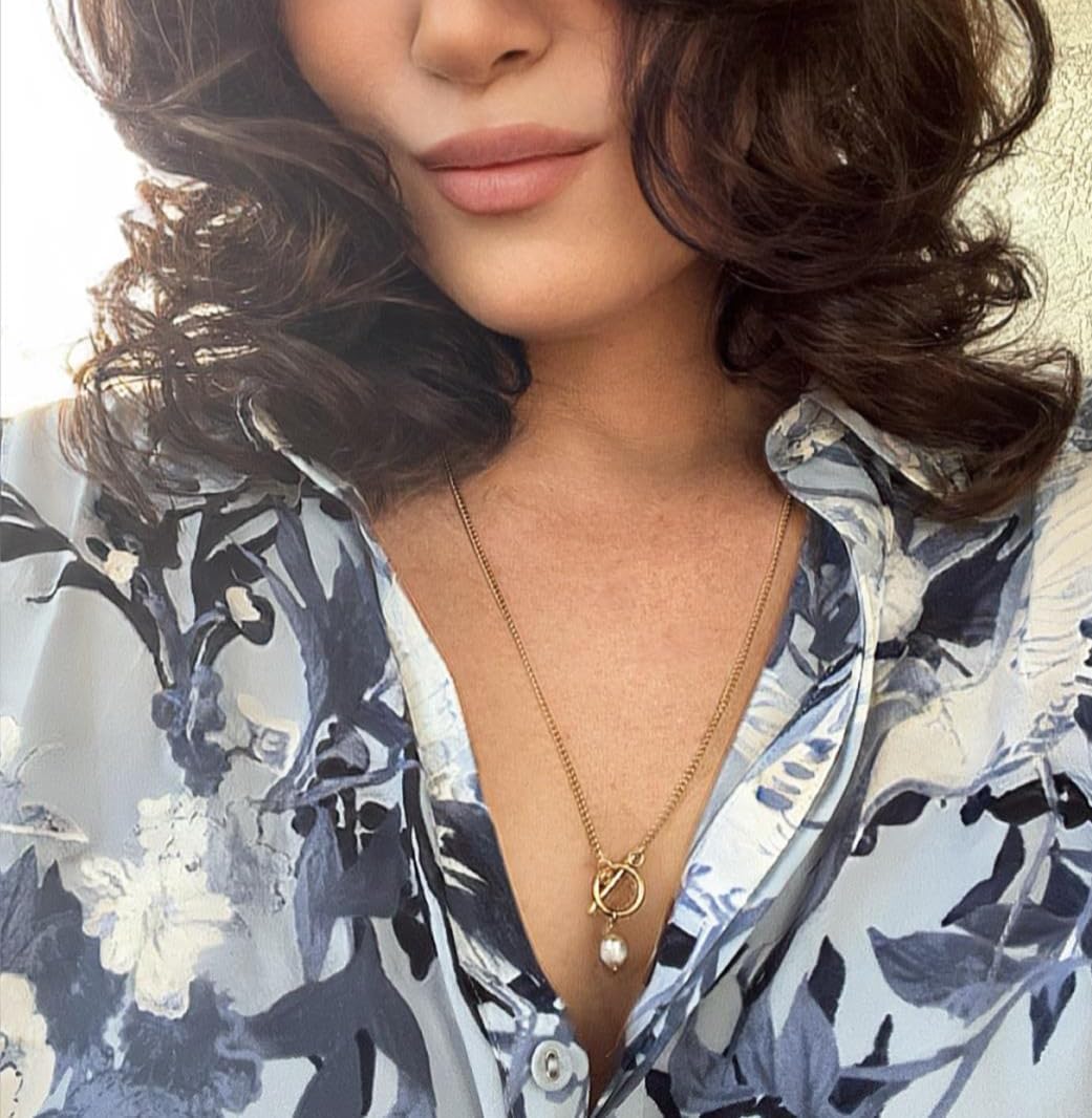 Baroque Freshwater Pearl Pendant Necklace 18K Karat Gold Plated Mothers Day Gift for Women - Real Pearl Necklace with Toggle Chain - 23 Inch Chain Gold Plated Jewelry, Nickel Free, Hypoallergenic - Image 6