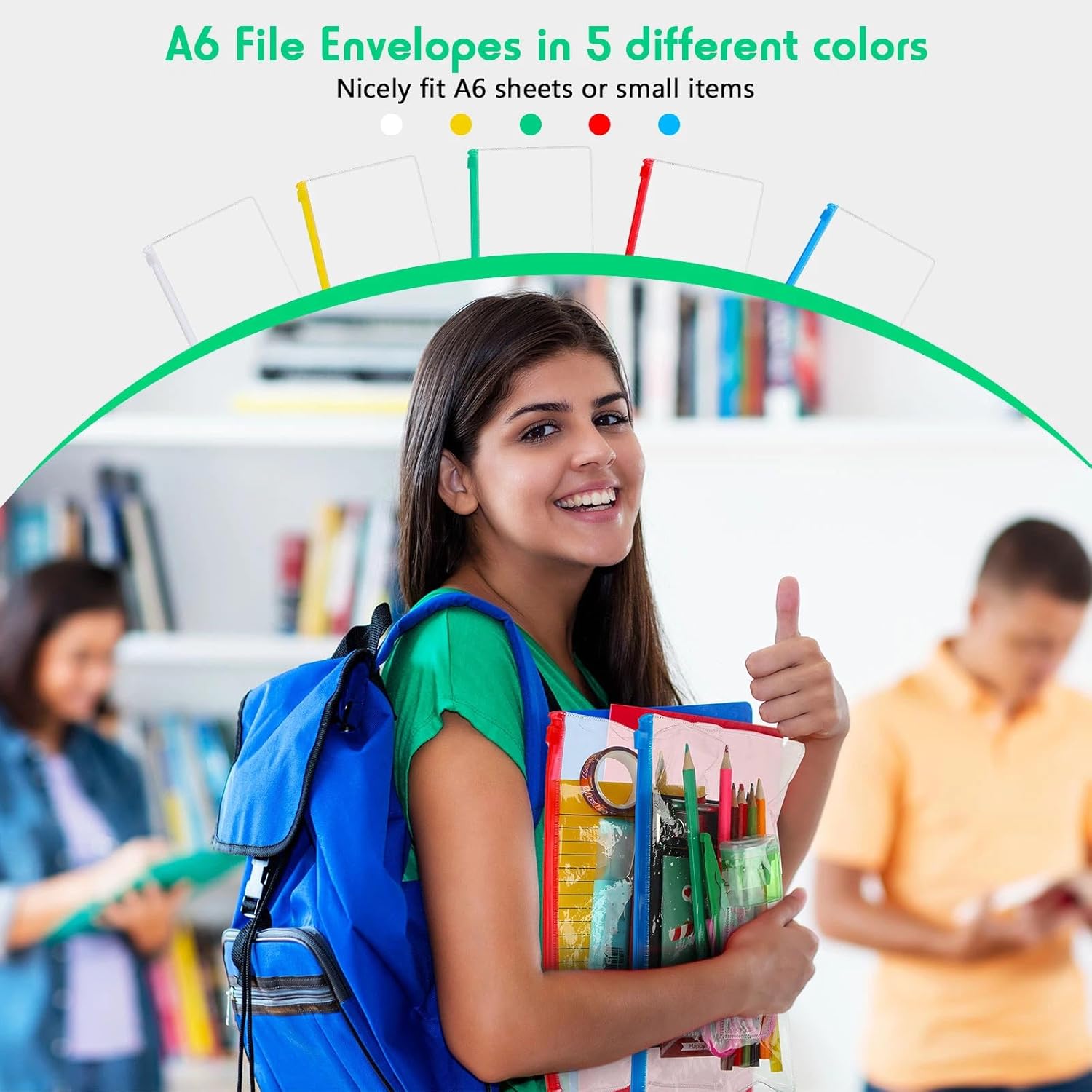 Zhehao 200 Pcs Poly Zip Envelopes Bulk, A6 Size Clear Plastic Pencil Pouch with Label Zipper, 9.2 x 4.7 Inch Reusable Bill File Bag for Cash, Money (Multicolor) - Image 4