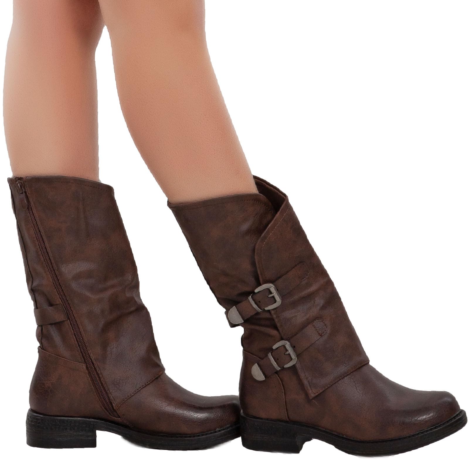 Toocool - Botas de mujer Biker Boots Hebillas Anfibi Motociclista Zapatos Casual G620