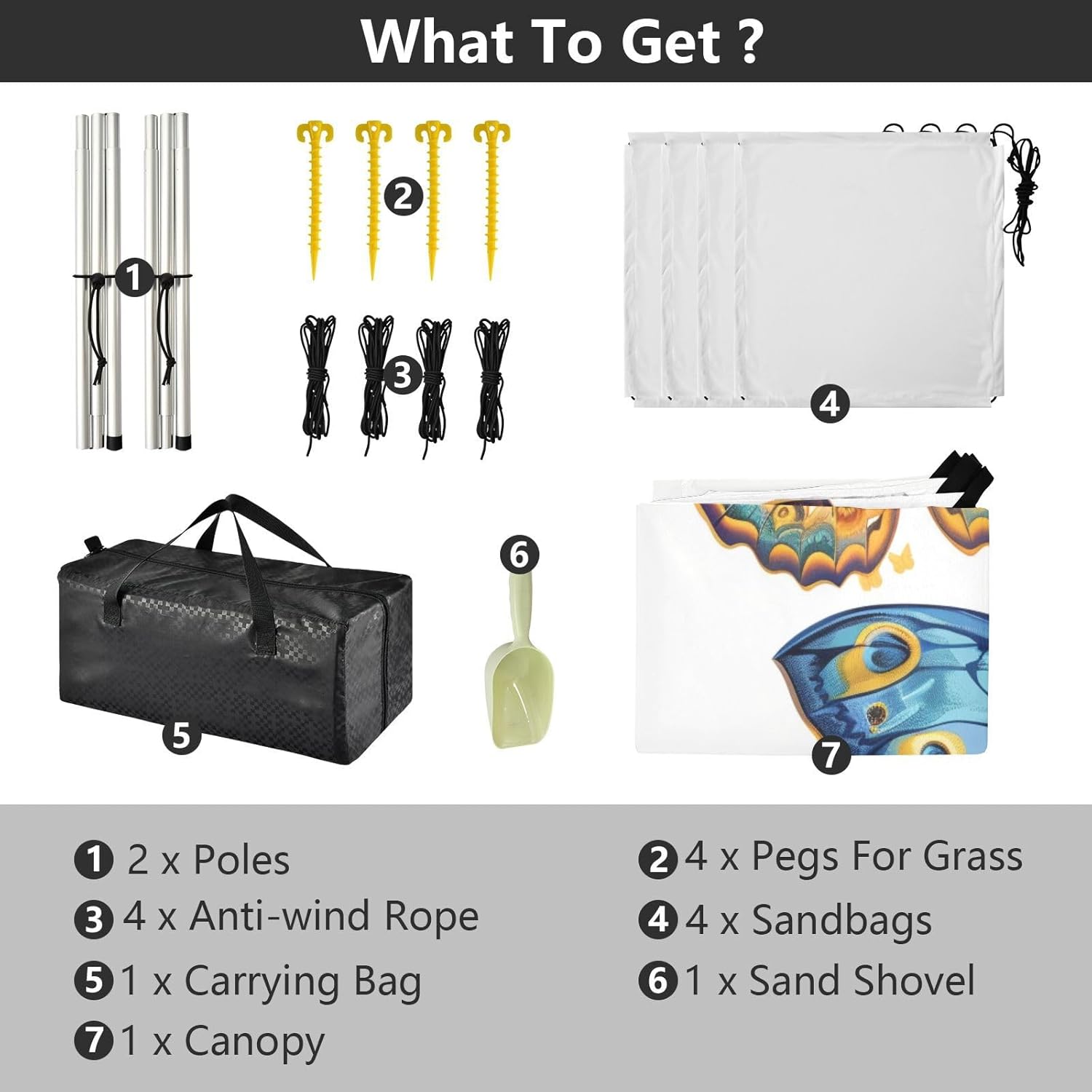 ALAZA Blue & Golden Butterflies Beach Tent Sun Shelter UPF50+ Protection Beach Shade Canopy w/ 4 Sandbags for Outdoor Camping, Fishing, Backyard Fun, Picnic, 10x9 ft