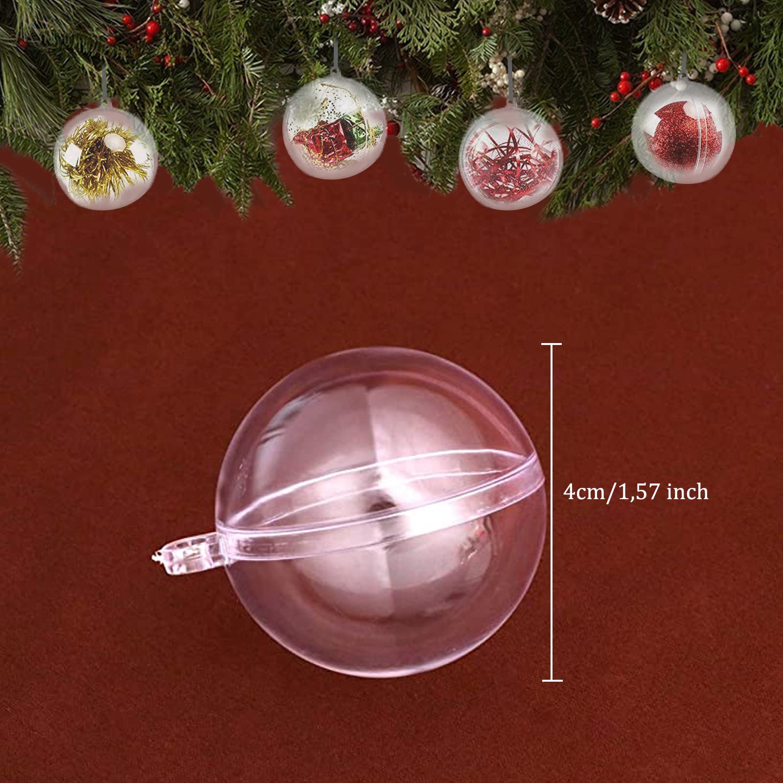 20 stuks transparante decoratieve ballen om op te hangen, 4 cm, transparante ballen van acryl, voor kerstboomversieringen, decoratie voor feest, bruiloft, vakantie