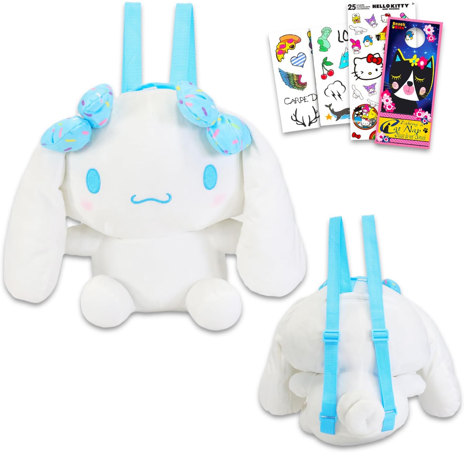 Cinamoroll Plushie Backpack Set - Bundle with 14" Plush Doll with Carrying Straps Plus Stickers, More | Sanrio Cinamoroll Gift for Kids, Boys, Girls
