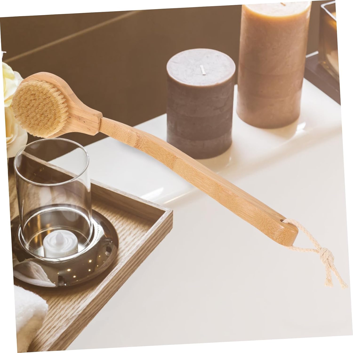Healeved Long Handle Back Scrubber Brush Natural Bristle Bath Exfoliator for Body Cleaning Comfort for Shower Use and Deep Exfoliation