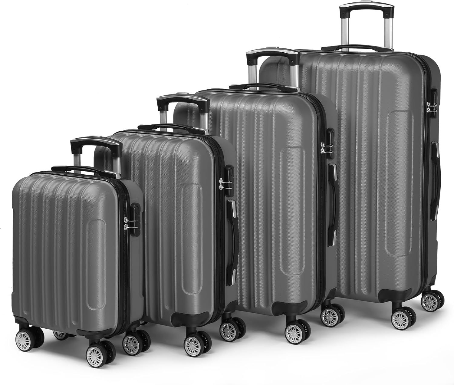 LALAHO Set de 4 Valises de Voyage, Valise Grande Taille, Valise Cabine, Petite Valise, ABS avec roulettes Pivotantes 360°, Cadenas et Poignée Télescopique (Gris foncé) LALAHO Set de 4 Valises de Voyage, Valise Grande Taille, Valise Cabine, Petite Valise, ABS avec roulettes Pivotantes 360°, Cadenas et Poignée Télescopique (Gris foncé)