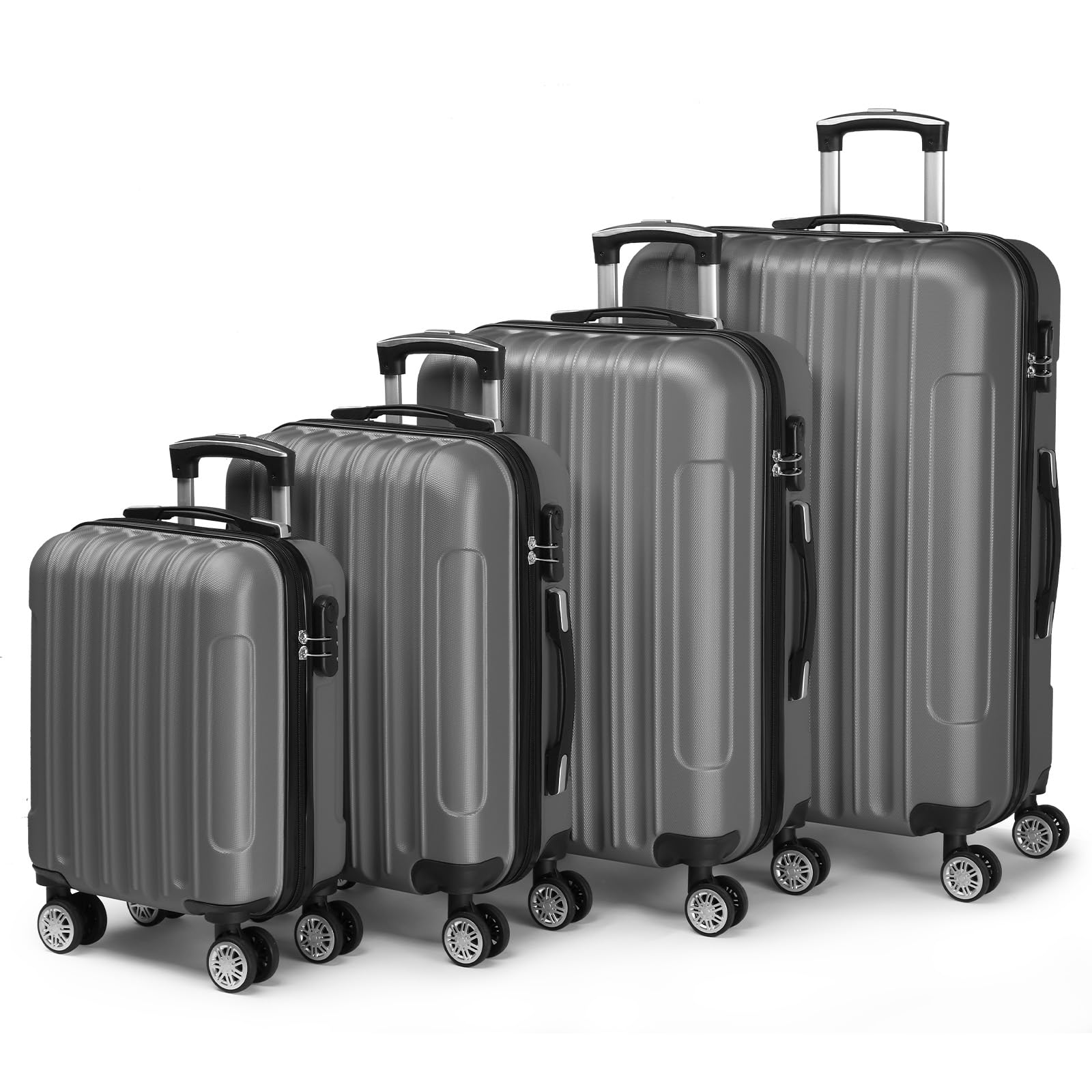 Bonnlo Juego de Maletas de 5 Piezas, Maletas rígidas, Set de Equipaje con 4 Ruedas, Maletas y trolleys de Cabina S-M-L-XL, Maleta Grande (4, Gris Oscuro)