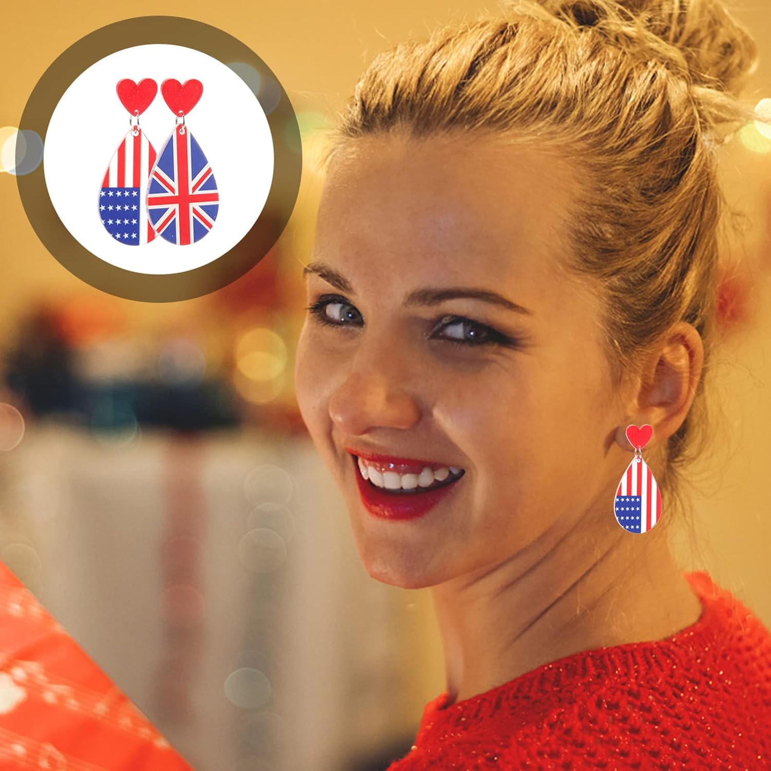 jojofuny 2pairs Patriotic Drop Dangle Earrings for Women American Flag Pendant Earrings for Independence Day and Holiday Celebrations Stylish Jewelry for Girls and Teens