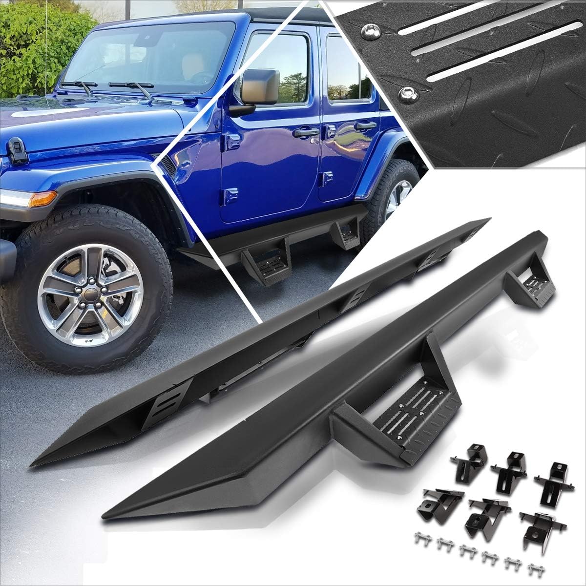 (2Pcs) 3 Inch Black Aluminum Nerf Step Bars Side Steps w/Down Step Pad Compatible with Jeep Wrangler Unlimited 18-24