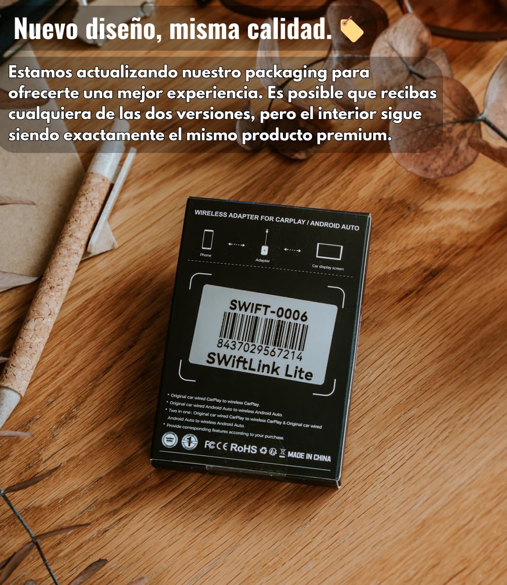 【CarPlay Inalámbrico 2026】 Apto para Android Auto Adaptador Bluetooth para iPhone y Android Conecta sin Cables y Mejora la Experiencia en el Coche Transmisión Estable Plug&Play (SwiftLink Lite) — view 4