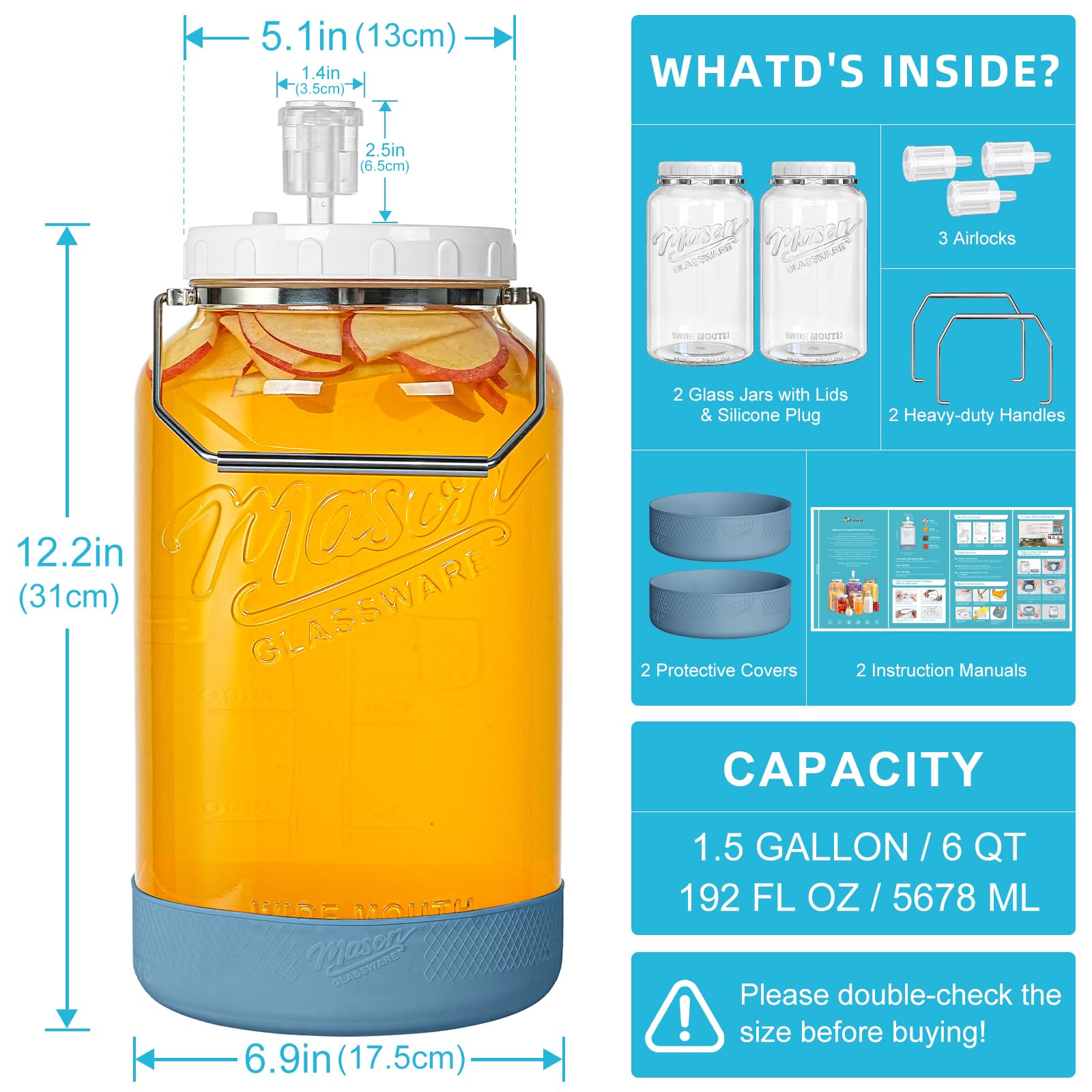 Absovetu Grands bocaux de fermentation avec sas d'air de 5,5 l - 2