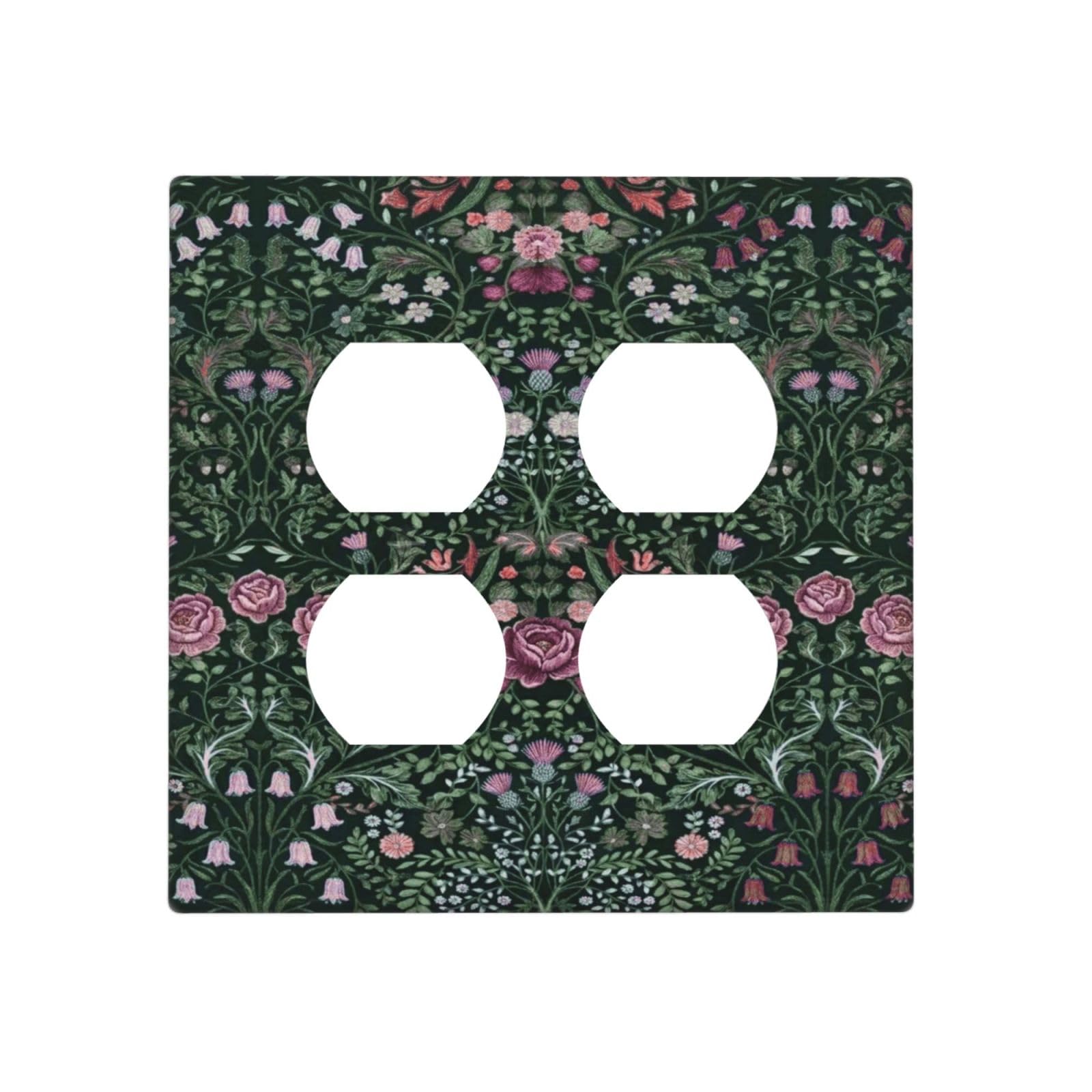 William Boho Floral Moris Flower Leaf 2 Gang 2 Duplex Combination Light Switch Cover Decorative Combo Dual Device Receptacle Switch Face Wall Plate