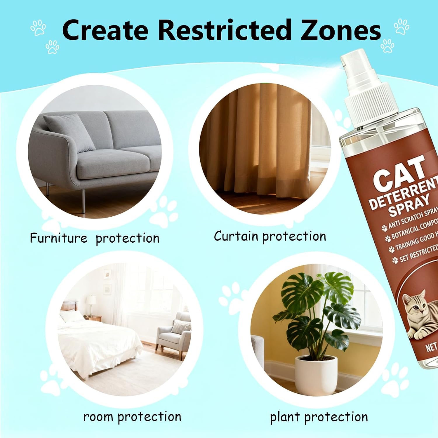 Cat Deterrent Spray,Upgraded Cat Spray Deterrent,Natural Safe Scratch Deterrent Training Aid for Furniture,Cat Deterrent Indoor for Anti-Scratch Training,Brown