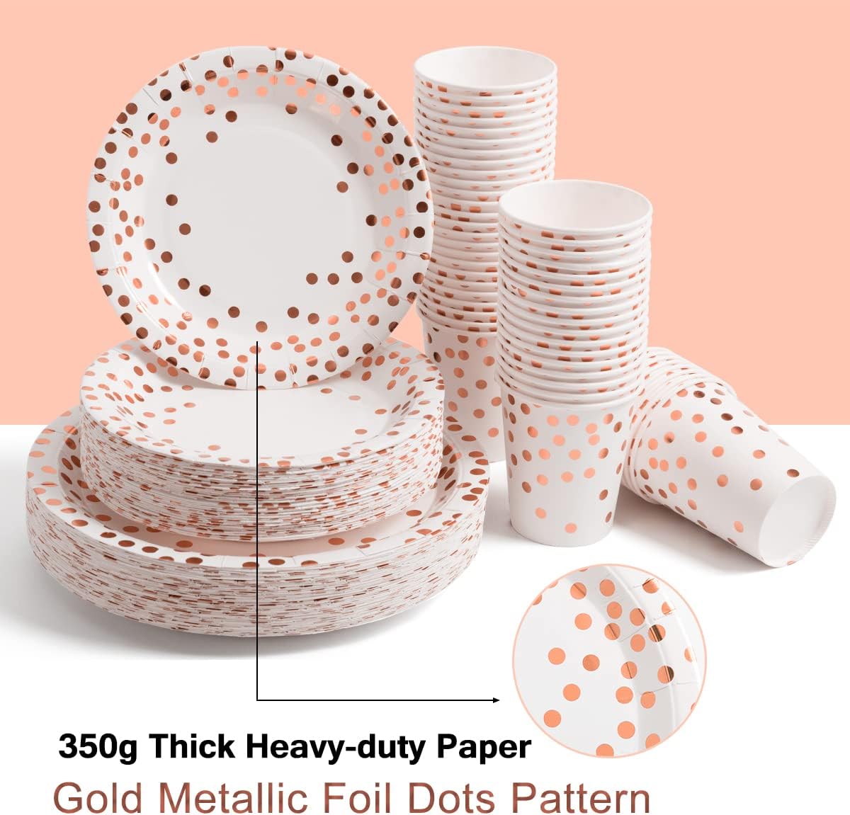 HOMIX 350 Pcs Rose Gold Plates and Napkins Party Supplies, Serves 50 Disposable Paper Plates, Napkins, Cups, Silverwares for Rose Gold Bachelorette Party Decorations