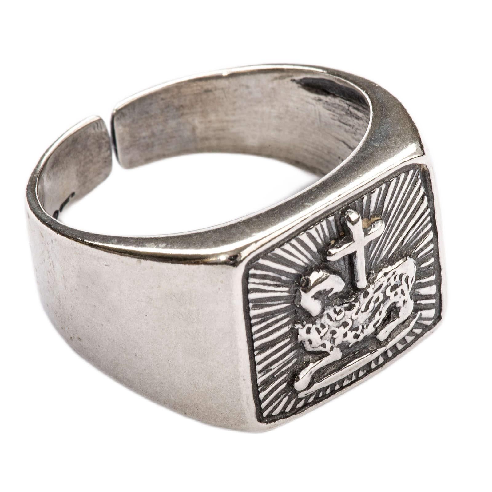 Silver 925 Lamb Bishop Ring - Adjustable Size, Handmade In Italy - Sterling Silver Religious Ring