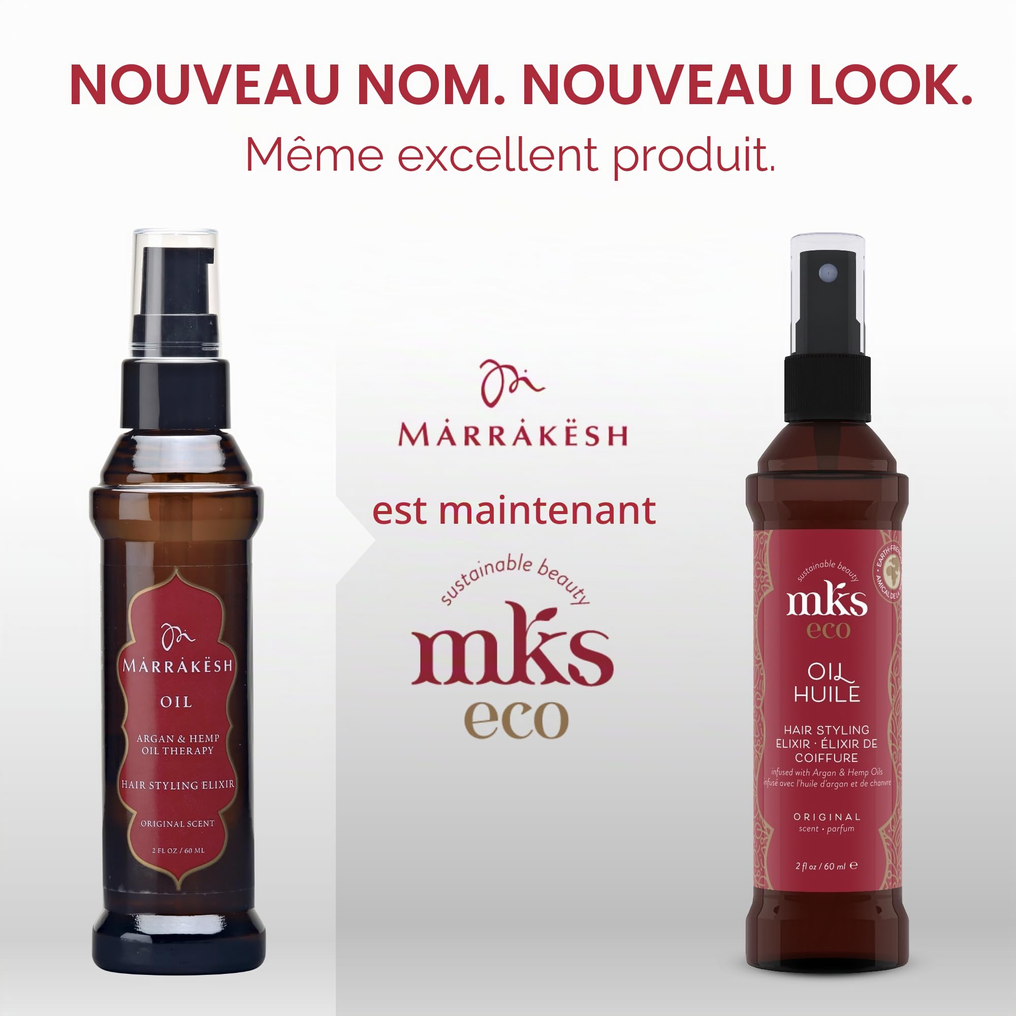 MKS eco huile, Original - 2 fl oz - Élixir coiffant - huile d'argan du Maroc, huile de graines de chanvre - Hydrate et nourrit les cheveux, contrôle les frisottis, rend les cheveux plus doux