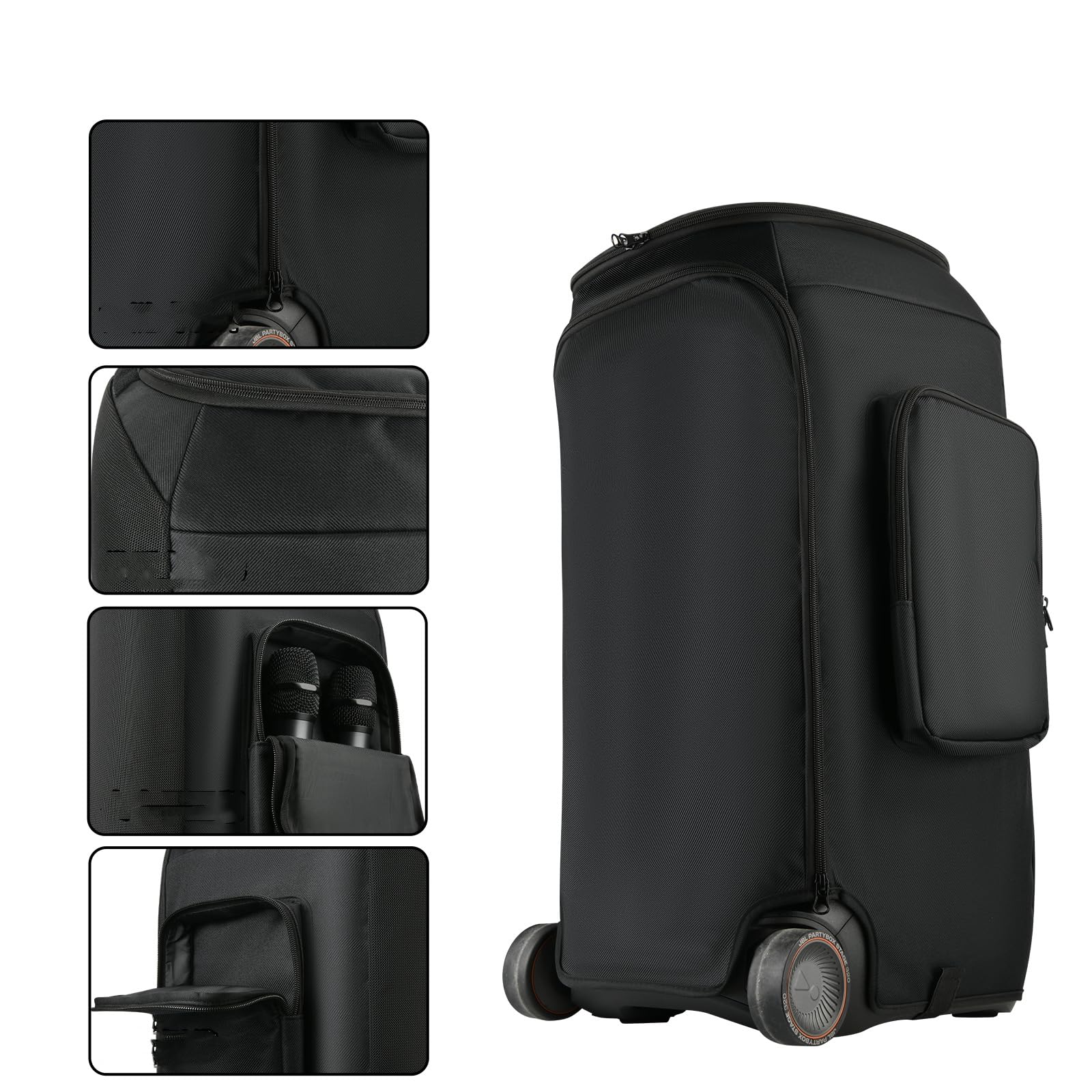 Custodia Protettiva per JBL PartyBox Stage 320 - Copertura in Nylon 600D Resistente con Doppie Tasche Laterali, Pannello Anteriore Arrotolabile e Design a Maglie Trasparenti al Suono per Microfo