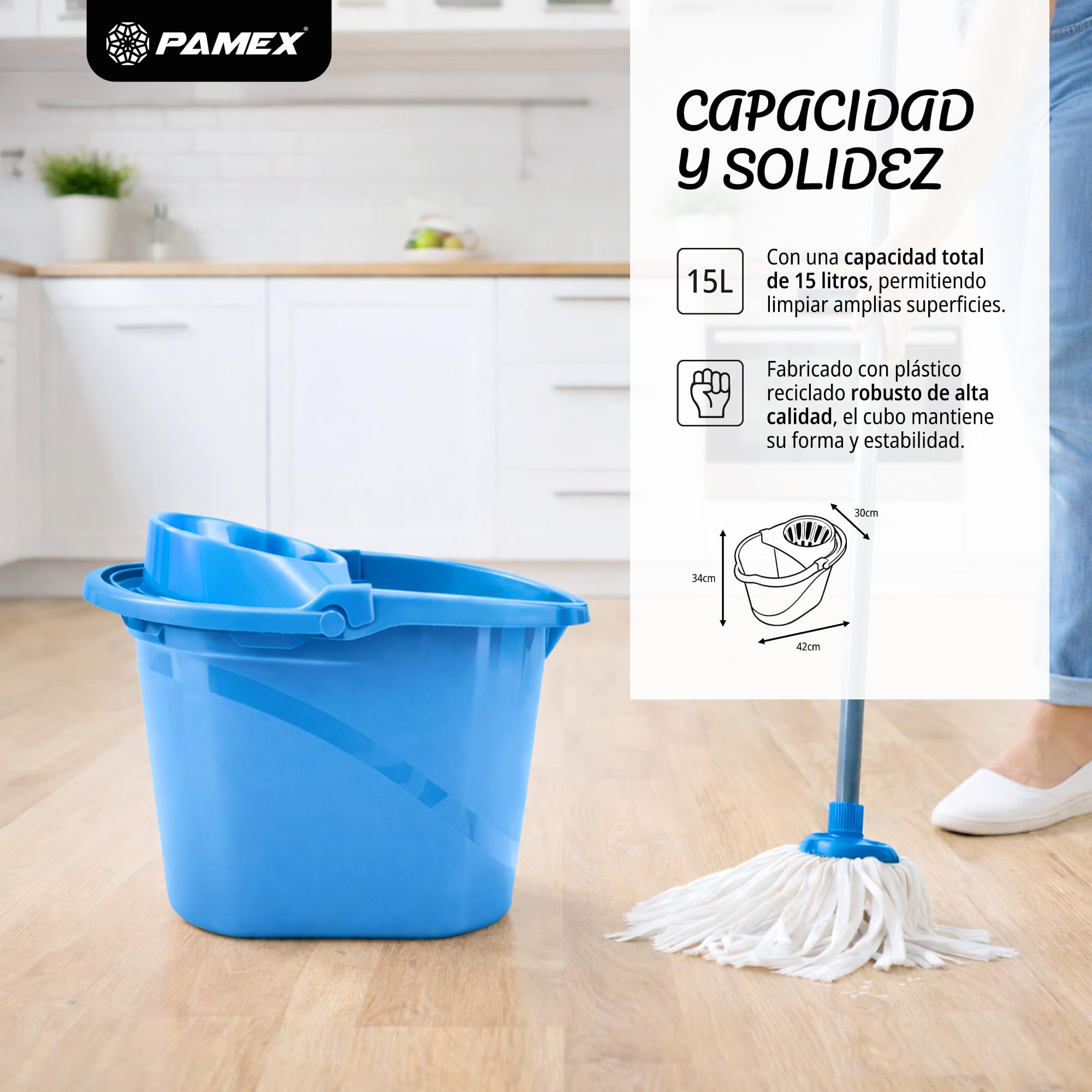 Pamex - Cubo 15l Uno Intrasecchio con Escurridor - 12 Unidades (Azul)