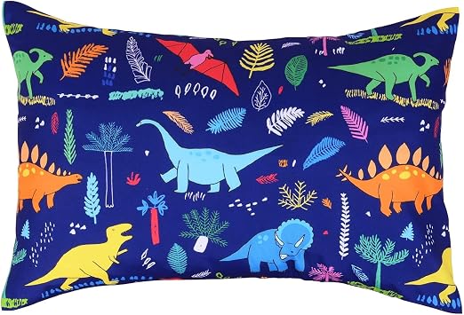 Cloele Kids Toddler Pillowcase Envelope Travel Pillowcase Baby Pillow Cover Fits Pillows Sized 12x16 or 13x18-1 Pack Navy Small Pillow Covers Baby Bedding Pillowcase for Boys or Girls,Dinodaur
