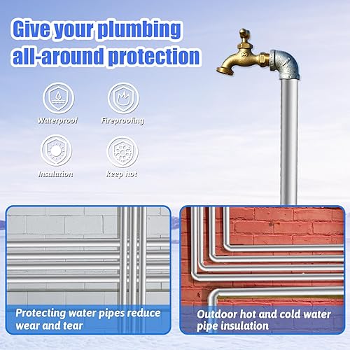 Miniatura 6 de Paquete de 8 tubos de espuma de aislamiento de tubos, 34 pulgadas, autoadhesivos, cubiertas de espuma de polietileno con papel de aluminio para