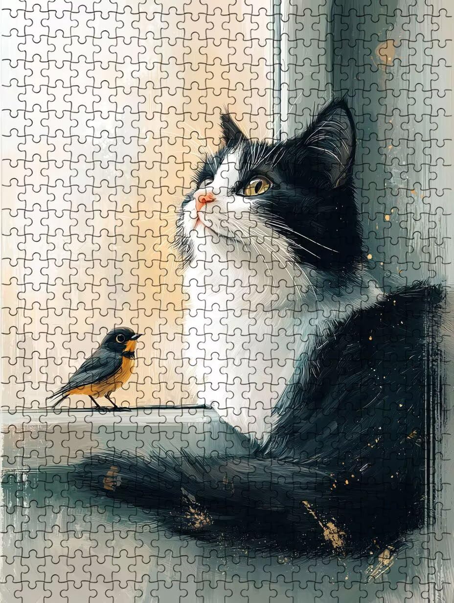 Puzzle 4000 sztuk, puzzle z ptakiem i kotem dla dorosłych 4000, drewniane puzzle, klasyczne gry edukacyjne, niemożliwe wyzwanie, gry i zajęcia rodzinne, prezent kreatywny DX0YL1-734